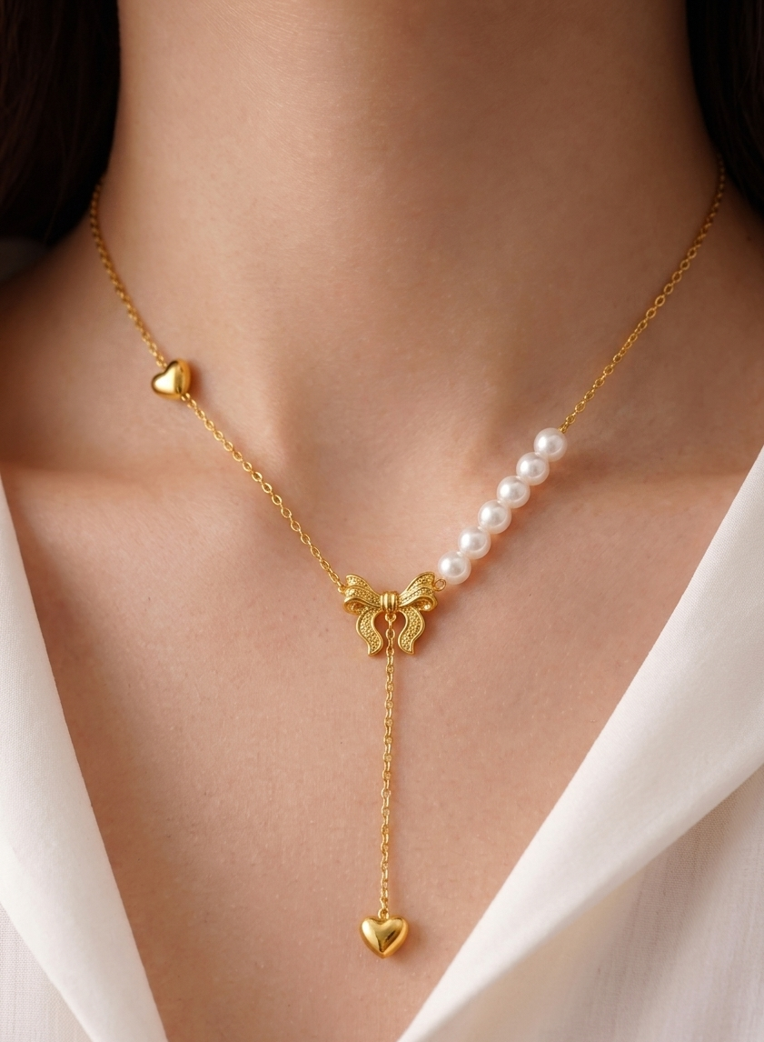 sweetheart bow drop necklace