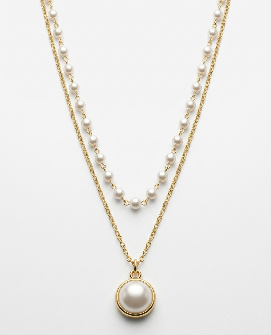 Dual-Chain Pearl Pendant Necklace