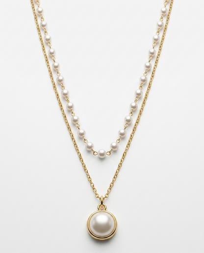 Dual-Chain Pearl Pendant Necklace