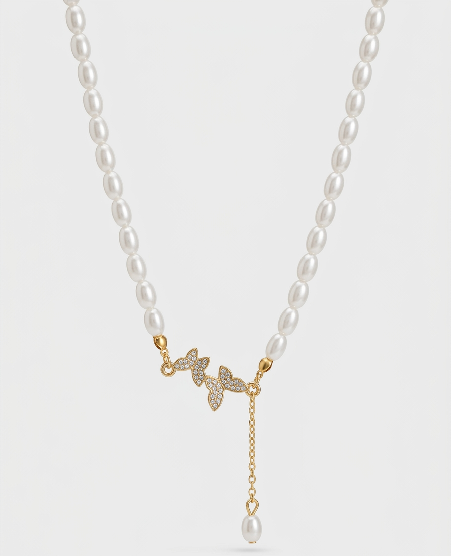 The Pearl & Butterfly Drop Necklace