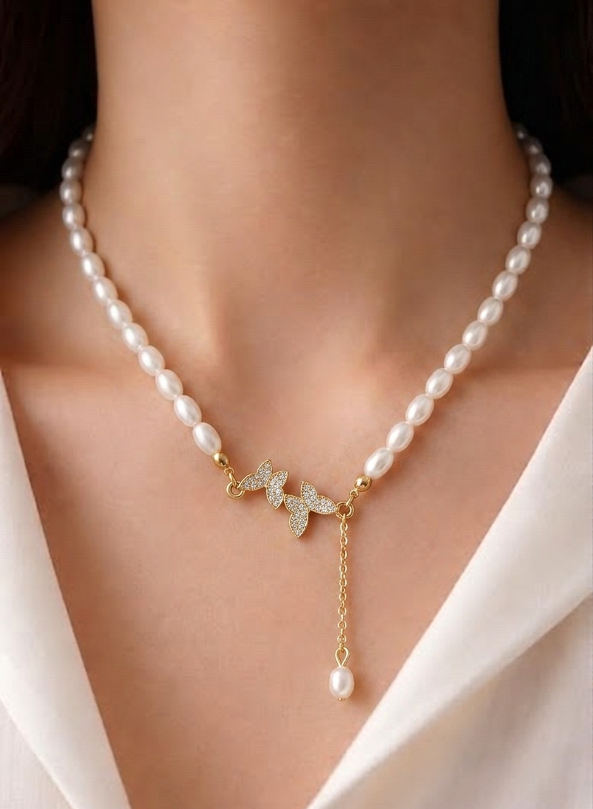 The Pearl & Butterfly Drop Necklace
