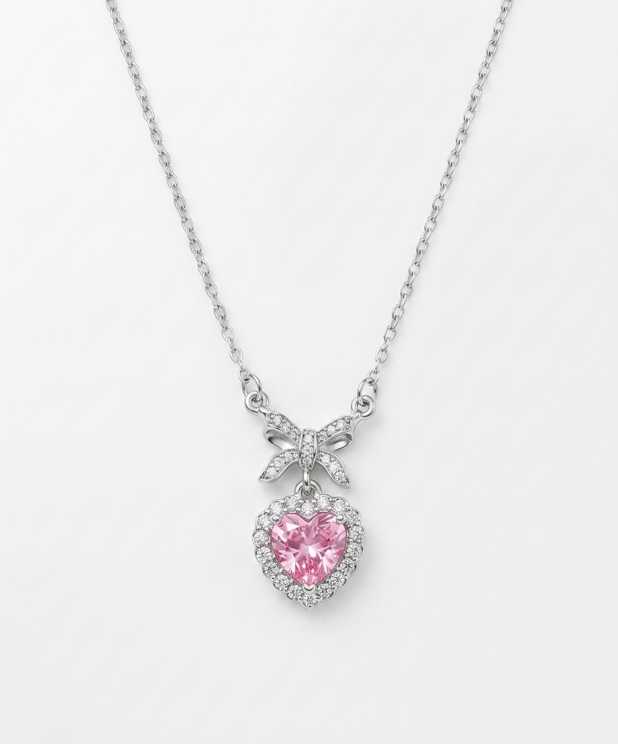blush heart bow necklace
