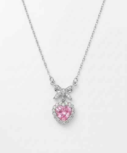 blush heart bow necklace