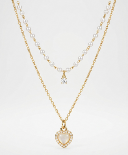 Double Layer Heart & Pearl Necklace