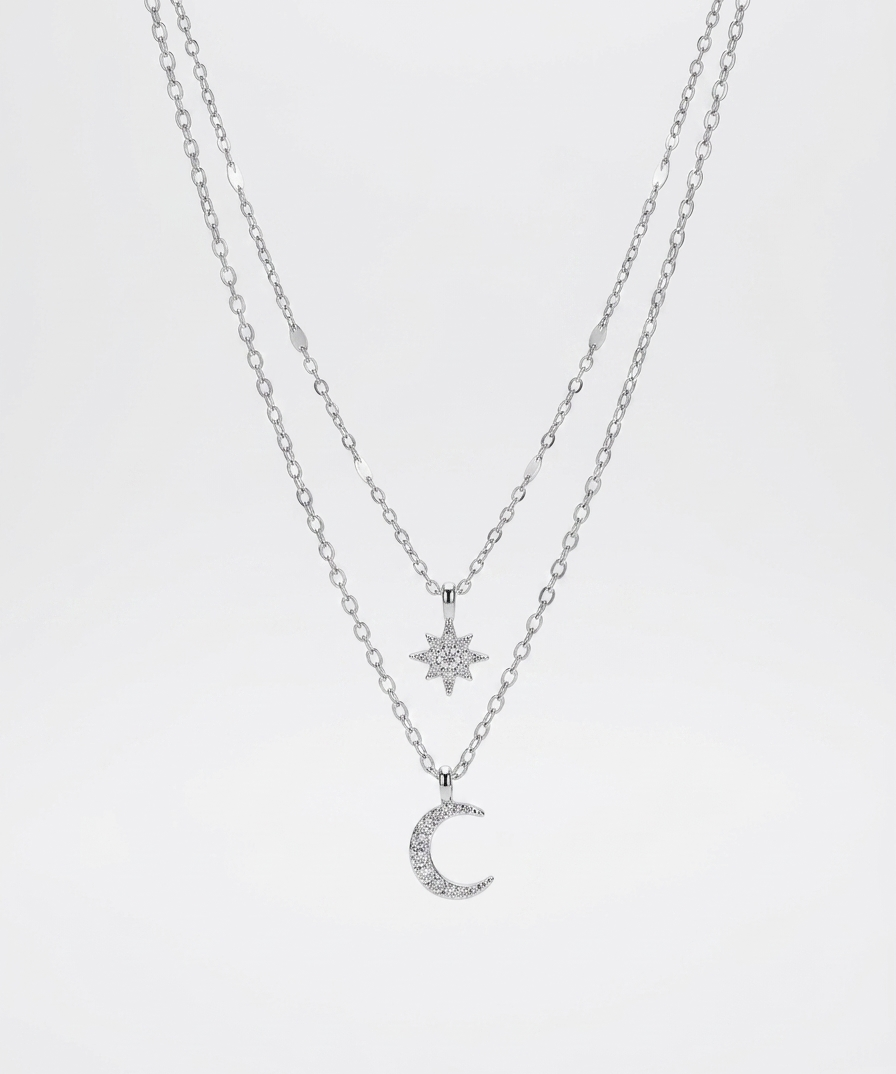 dual chain star and moon necklace
