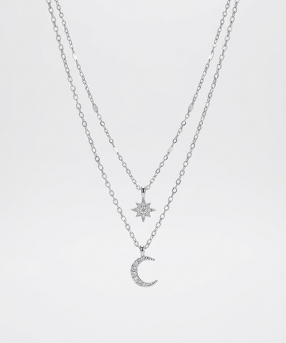 dual chain star and moon necklace