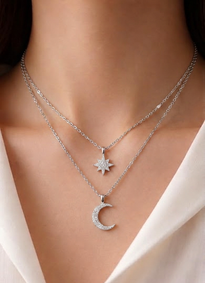 dual chain star and moon necklace