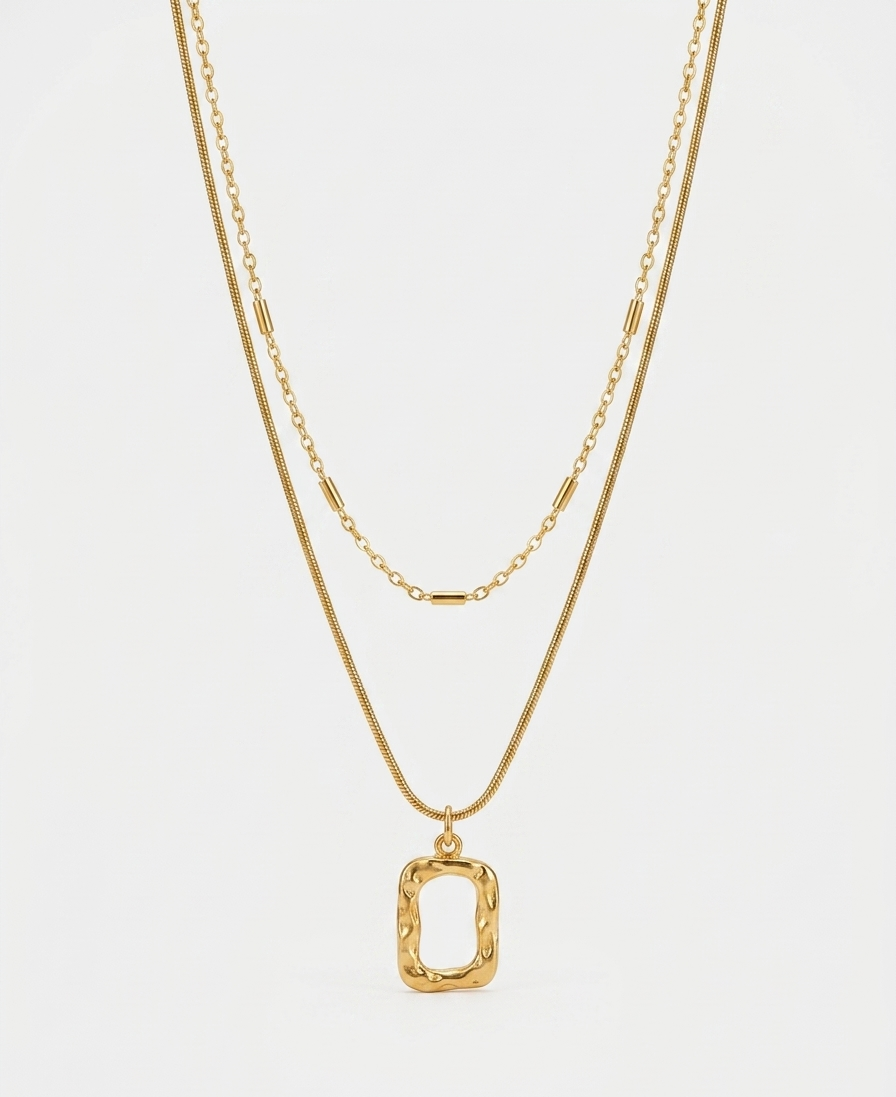 Golden Double Layered Hammered Pendant Necklace