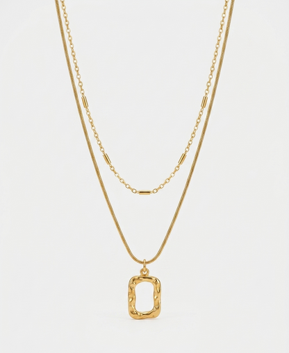 Golden Double Layered Hammered Pendant Necklace