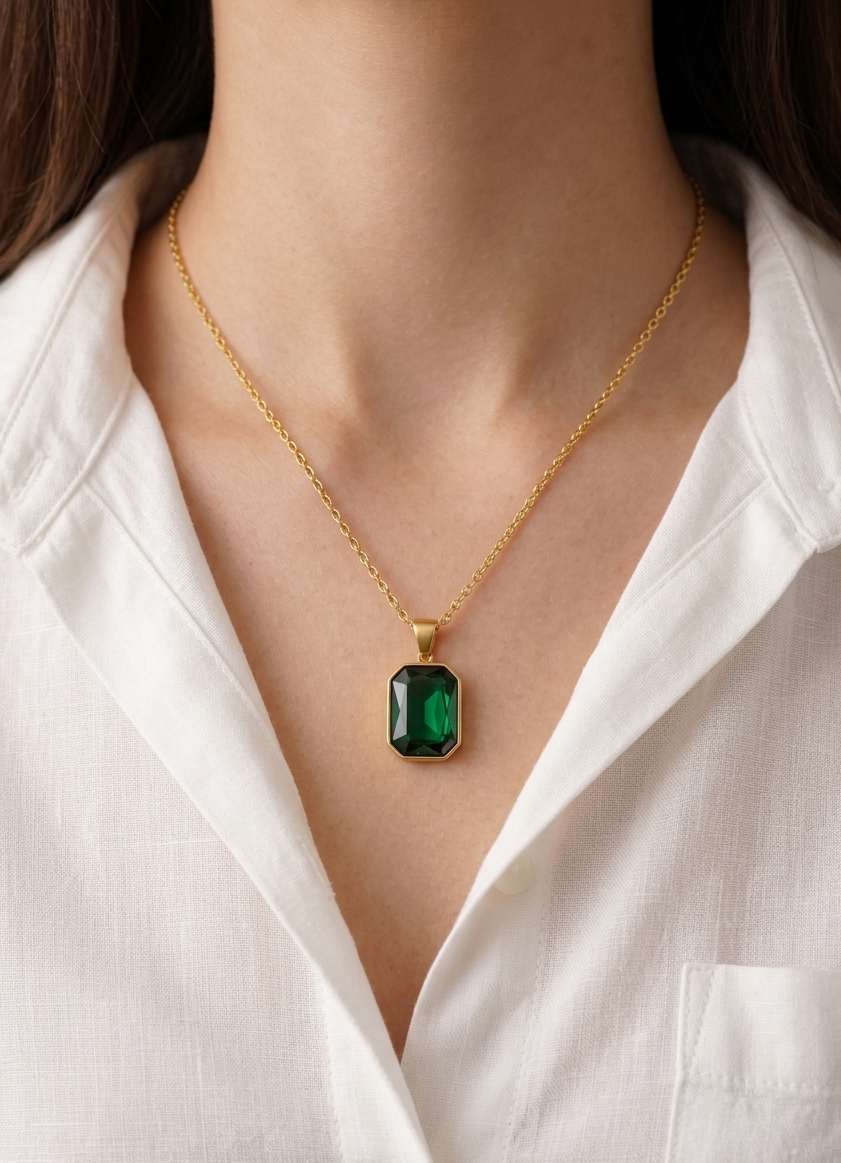 Emerald Green Solitaire Necklace