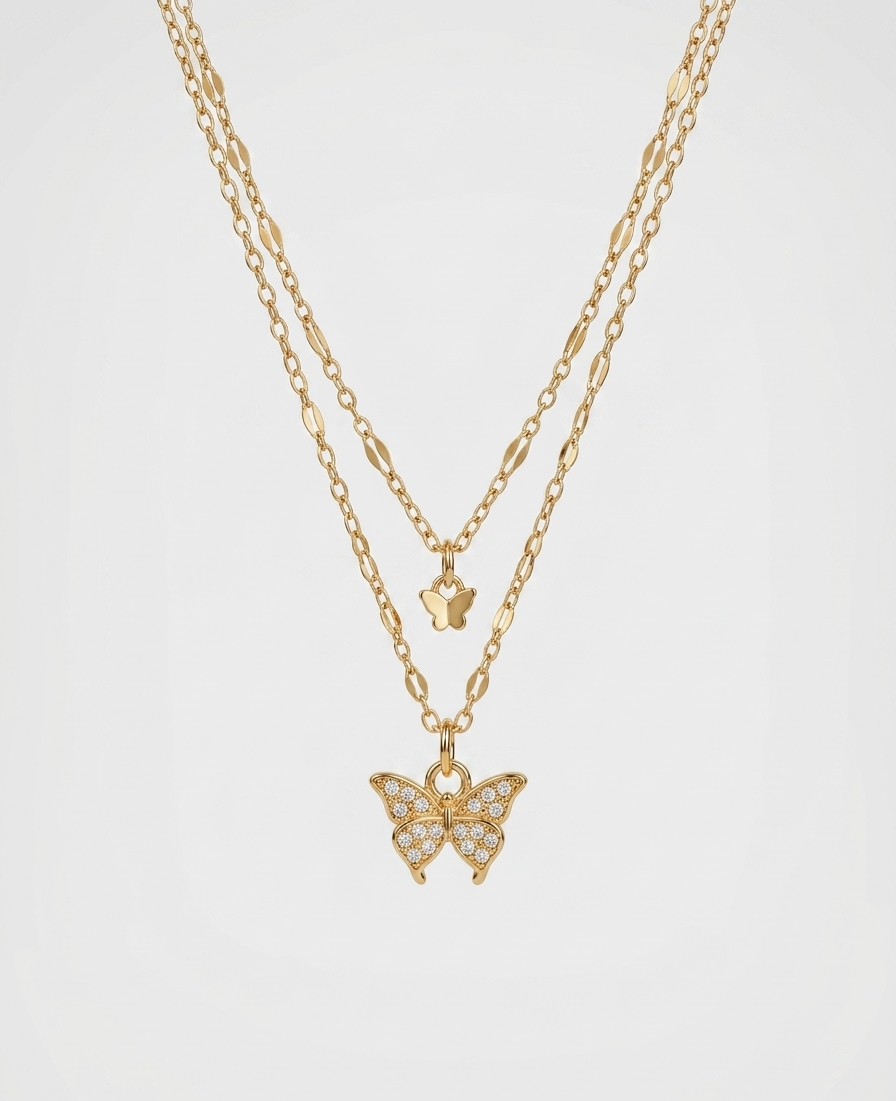 the double butterfly layered necklace