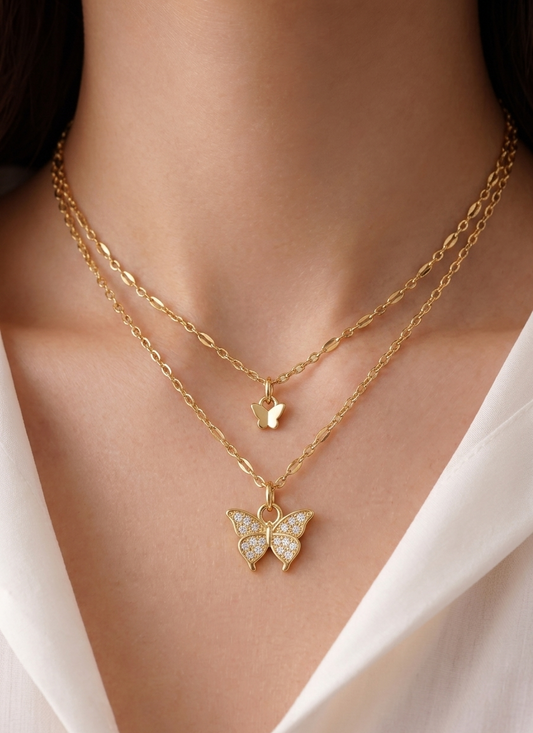 the double butterfly layered necklace