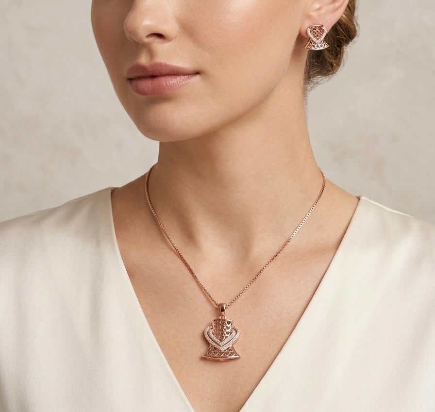 Rose gold Aura Heart Pendant & Earring Set