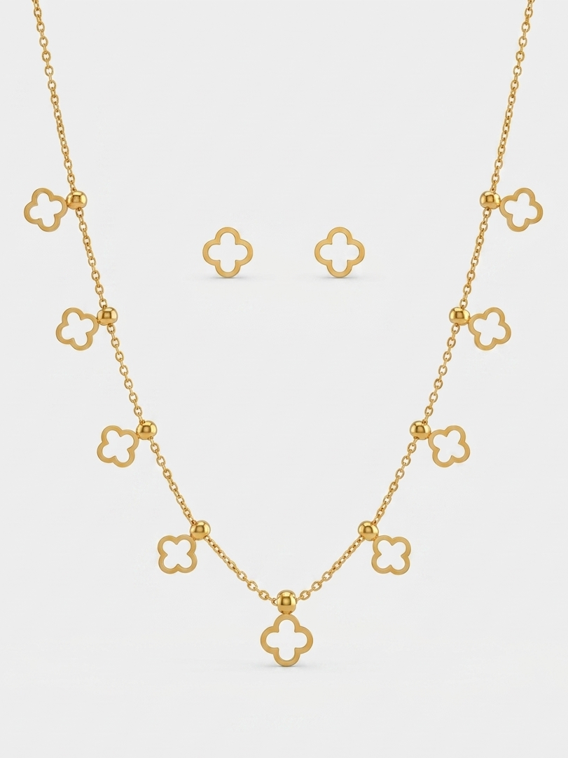 beaded clover outline necklace and studs
