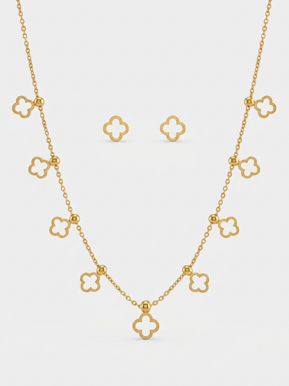 beaded clover outline necklace and studs
