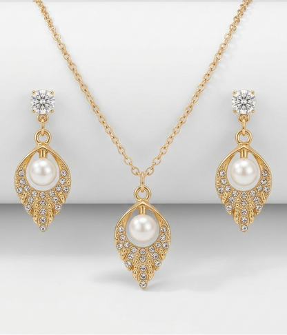 the pearl drop leaf jewelery set