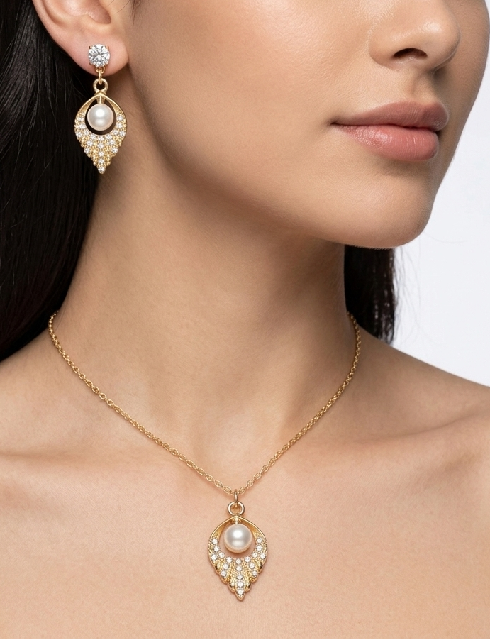 the pearl drop leaf jewelery set