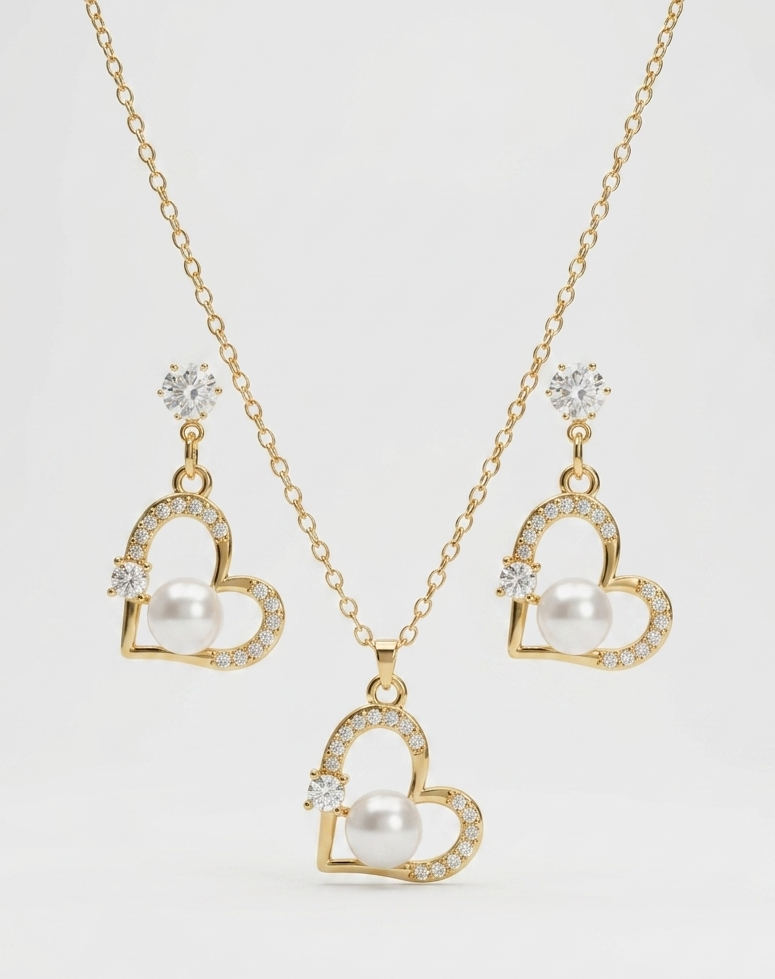 the pearl and  pave heart set