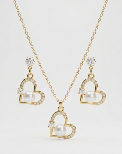 the pearl and  pave heart set