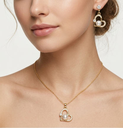 the pearl and  pave heart set
