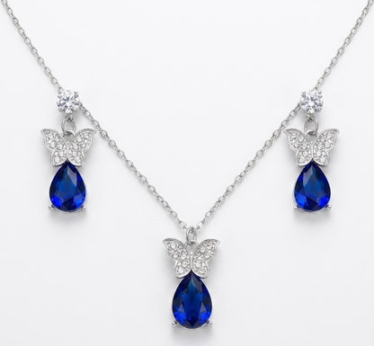 Sapphire Blue Butterfly Tear Drop Jewelry Set