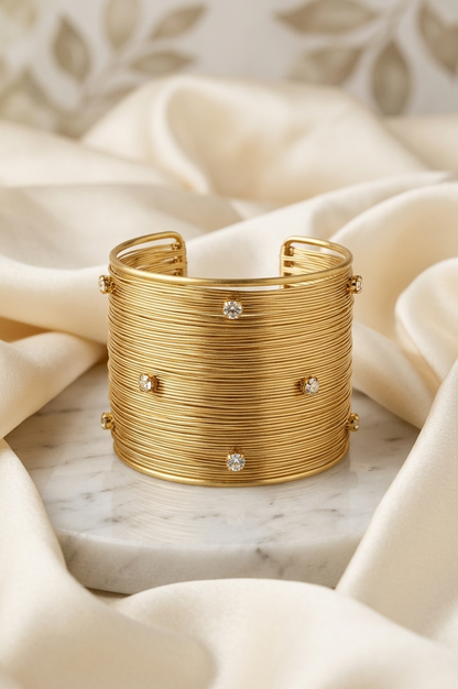 the Cleopatra multi wire cuff bracelet with stones
