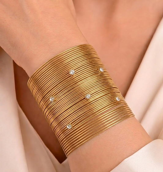 the Cleopatra multi wire cuff bracelet with stones