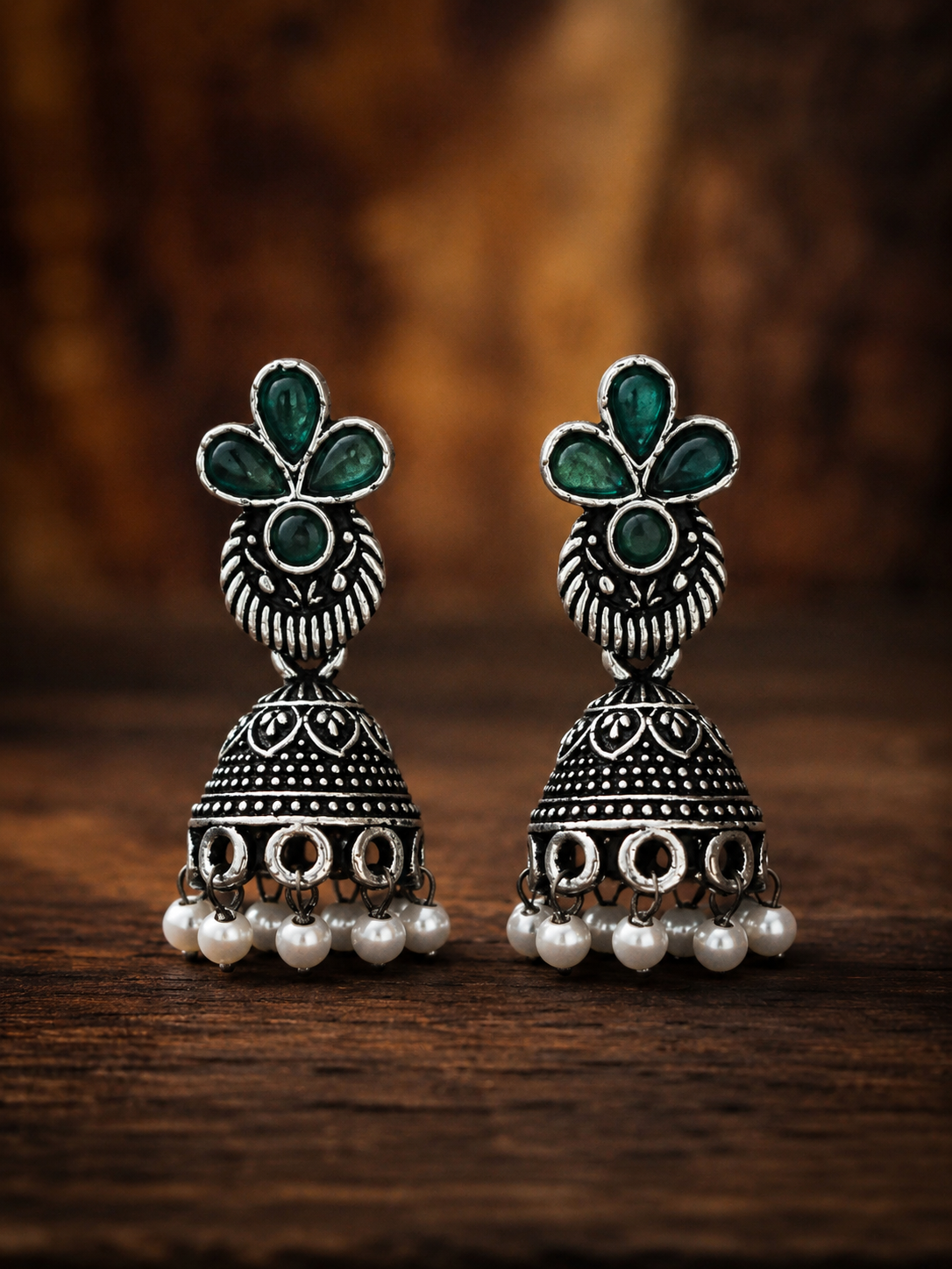 the silver trifolium jhumkas