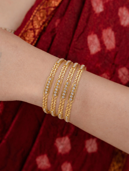 ZigZag Sparkle Gold Bangles