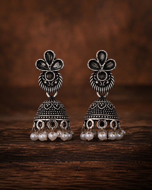 the silver trifolium jhumkas
