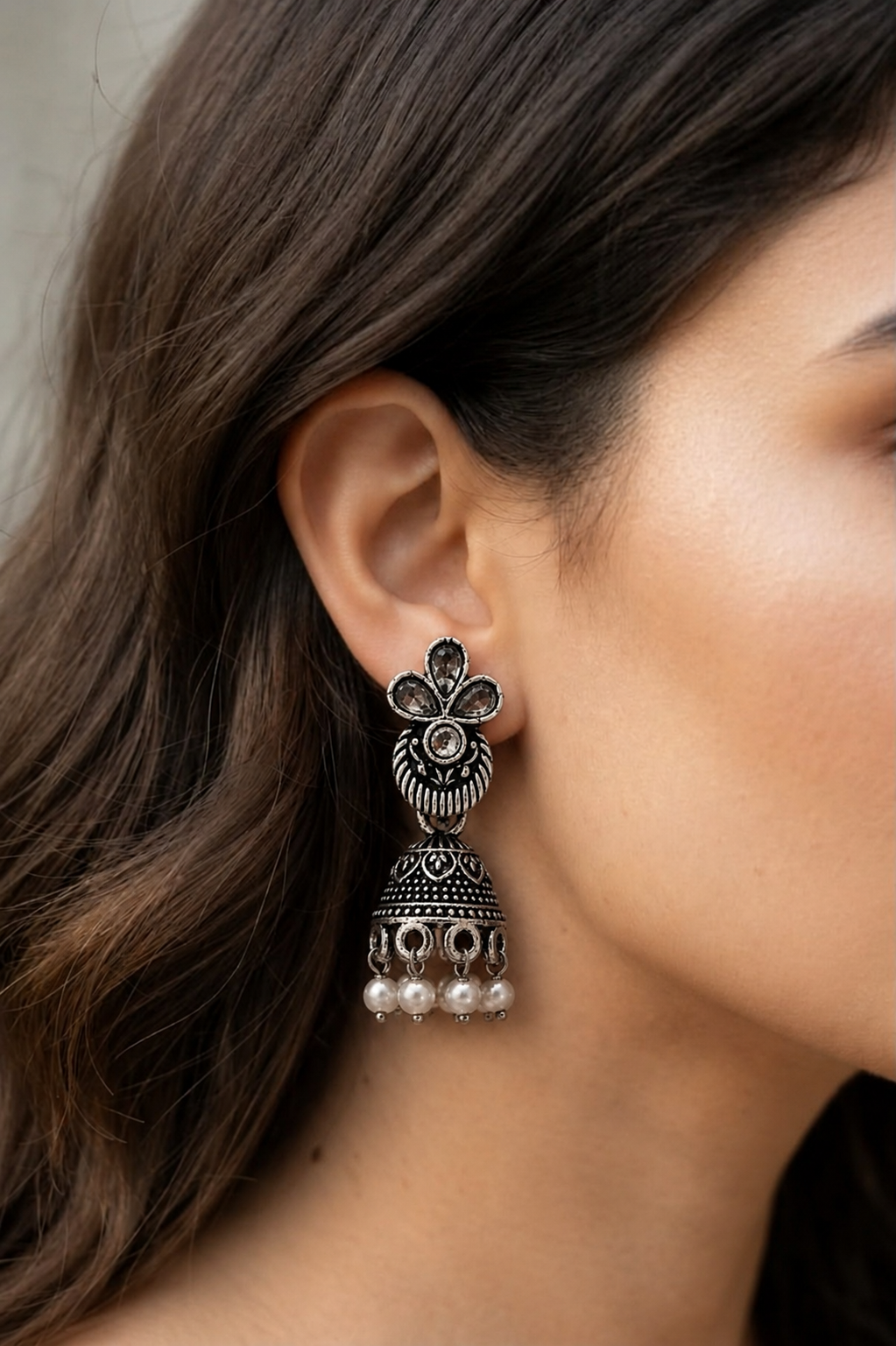 the silver trifolium jhumkas