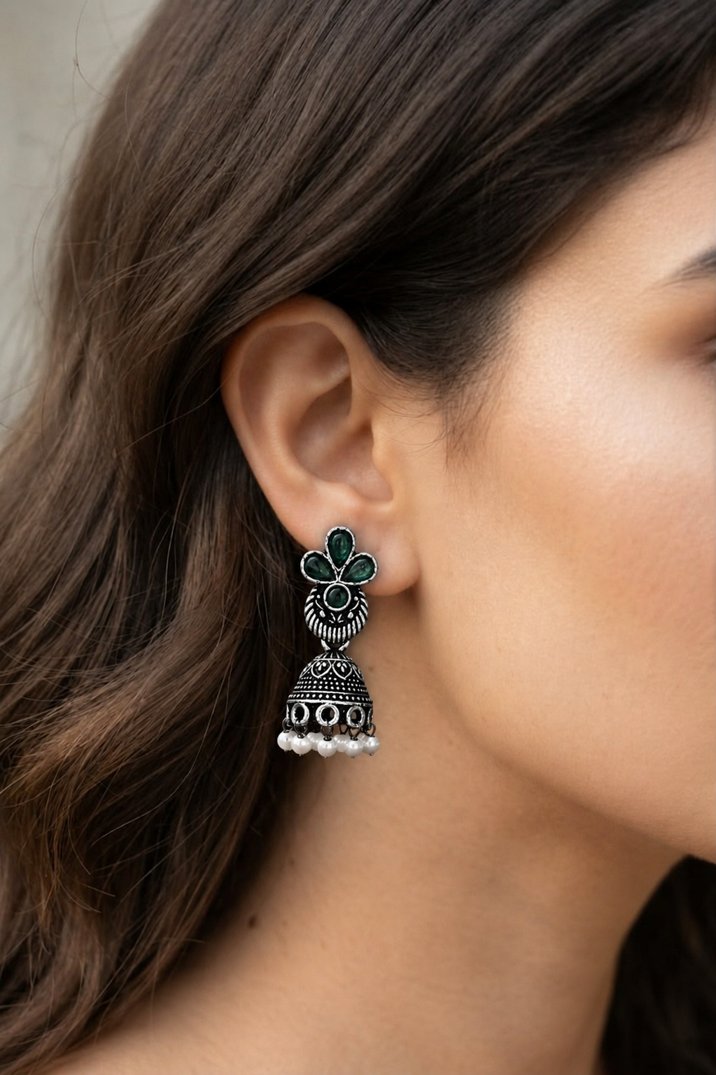 the silver trifolium jhumkas