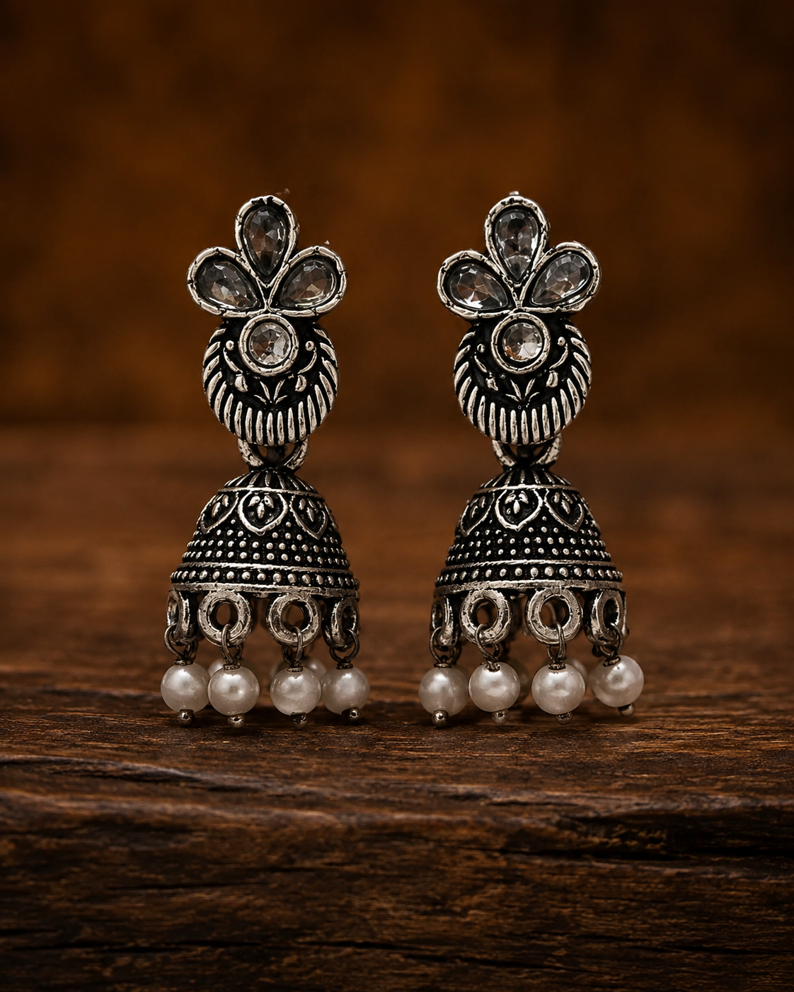 the silver trifolium jhumkas
