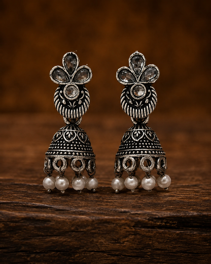 the silver trifolium jhumkas