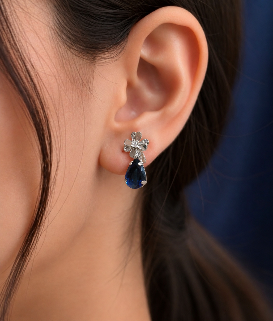 Royal Blue Blossom Drop Earrings