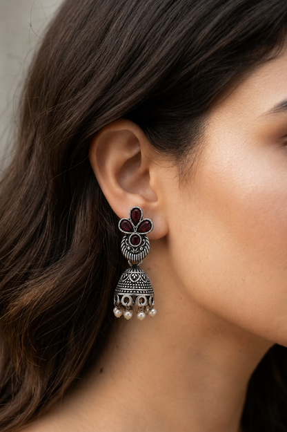 the silver trifolium jhumkas