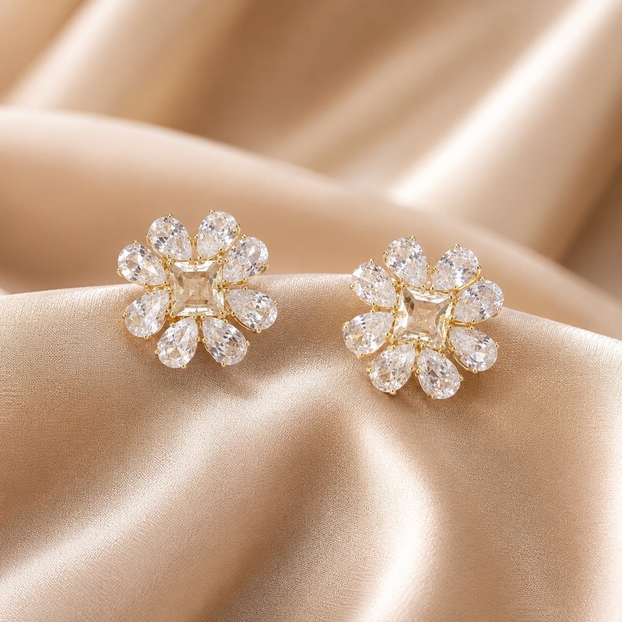 Golden Petal Halo Earrings