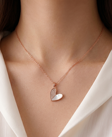 rosegold double design heart necklace