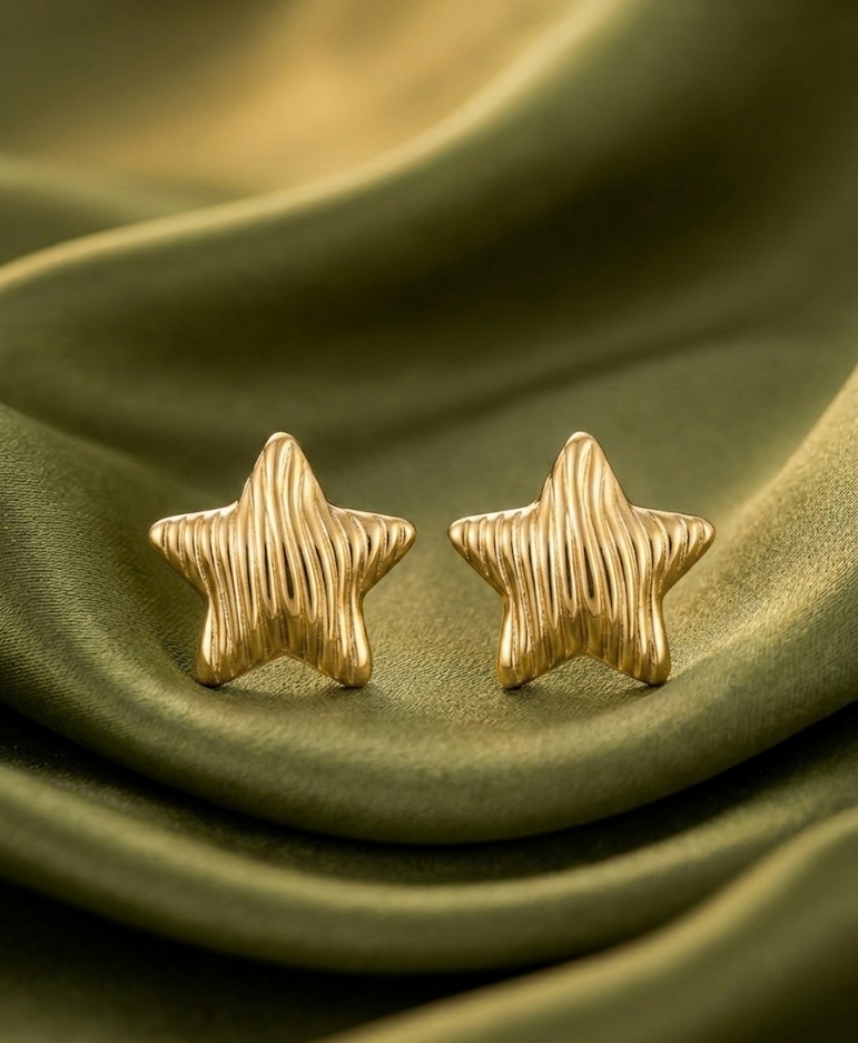 Golden Texture Star Earrings